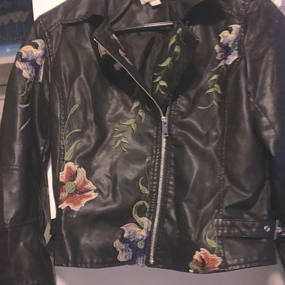 Embroidered leather jacket